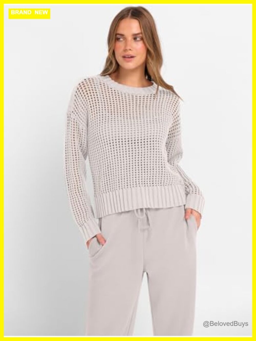 2pc Lounge Set Crochet Sheer Knit Top Wide Leg Pants Sweatsuit Travel Outfit - Picture 3 of 7